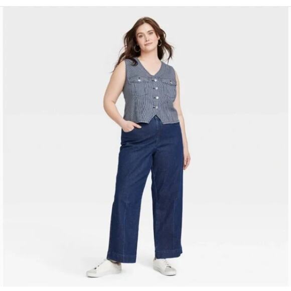 V-Neck Denim Vest - Universal Thread Blue Stripes XXL New - Picture 9 of 12